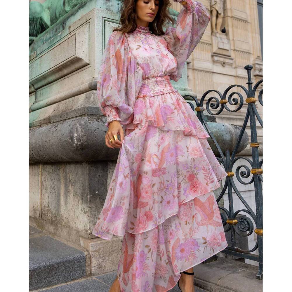 NEW STRAWBERRY PARIS orchid maxi dress in pink and white